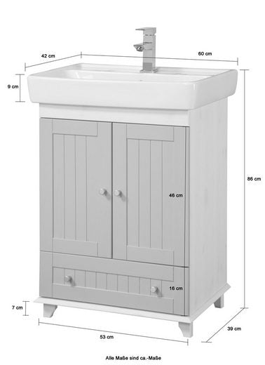 "Venezia" Washbasin natural color from Welltime , made of solid pine, 2 doors, 1 drawer