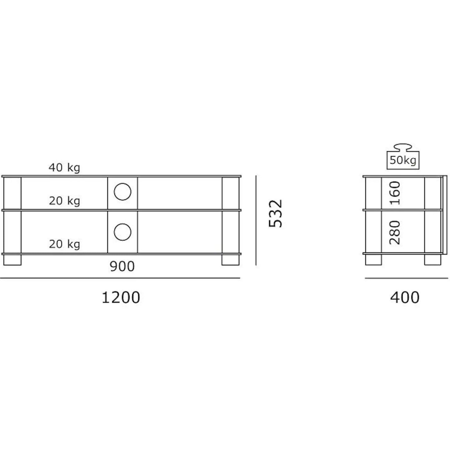 "Just-Racks TV1203" TV Rack Width 120 cm by Spectral TV rack