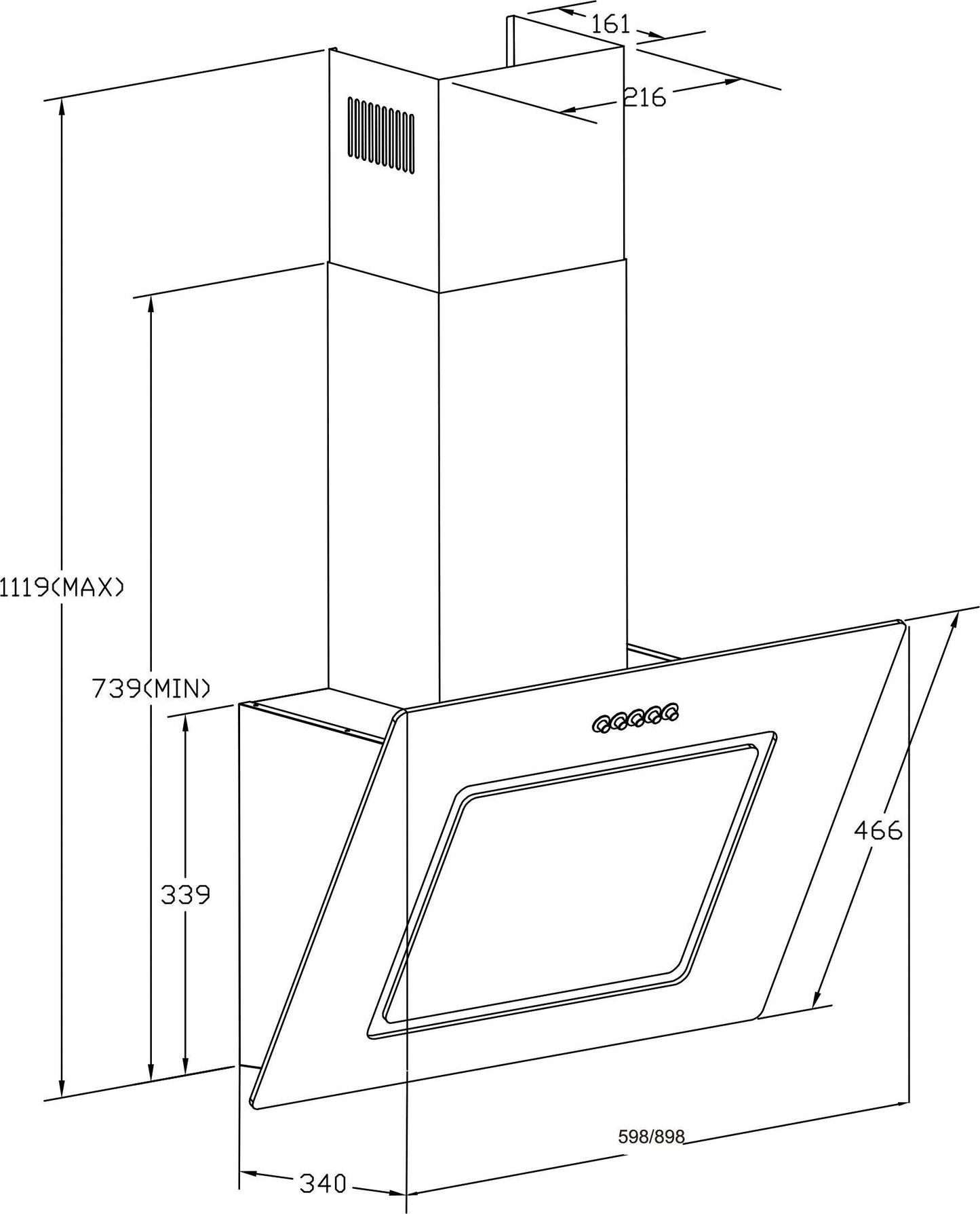 Sloped Extractor Hood, White, CH 22010 WBZ, 60 cm