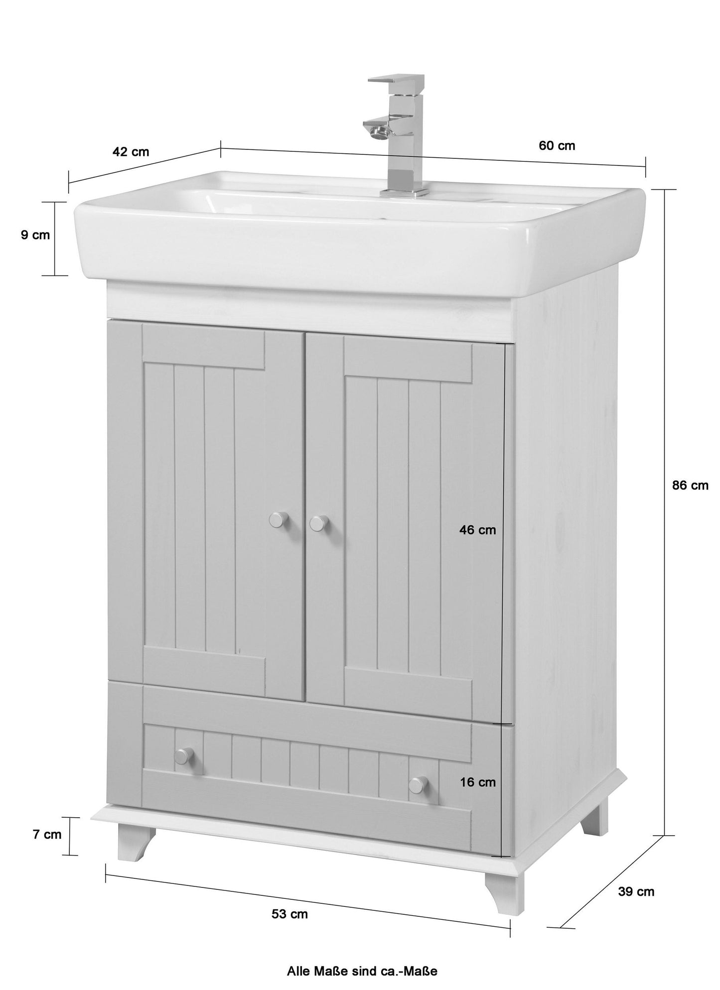 "Venezia" Washbasin Cream color from Welltime , made of solid pine, 2 doors, 1 drawer