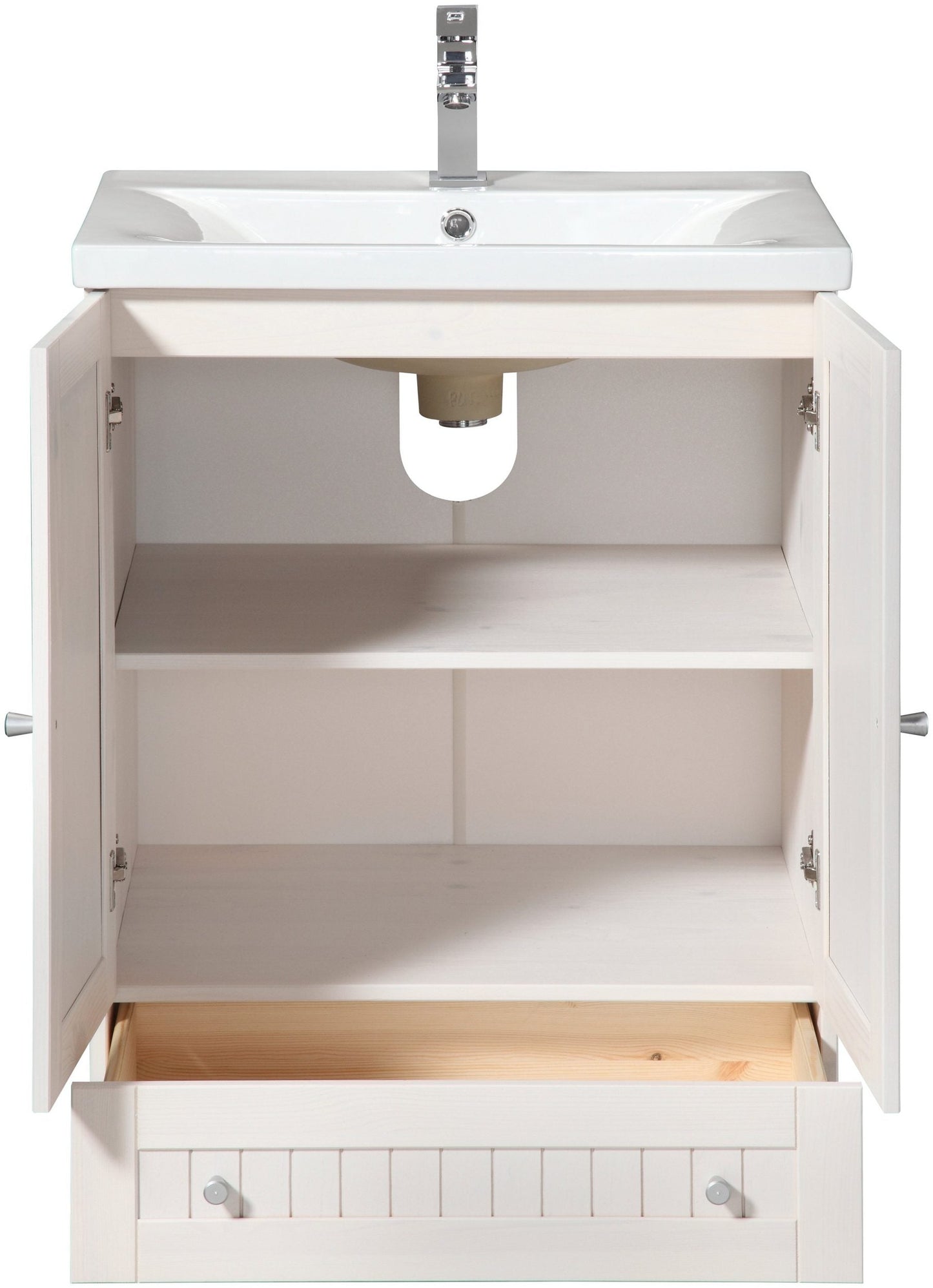 "Venezia" Washbasin Cream color from Welltime , made of solid pine, 2 doors, 1 drawer