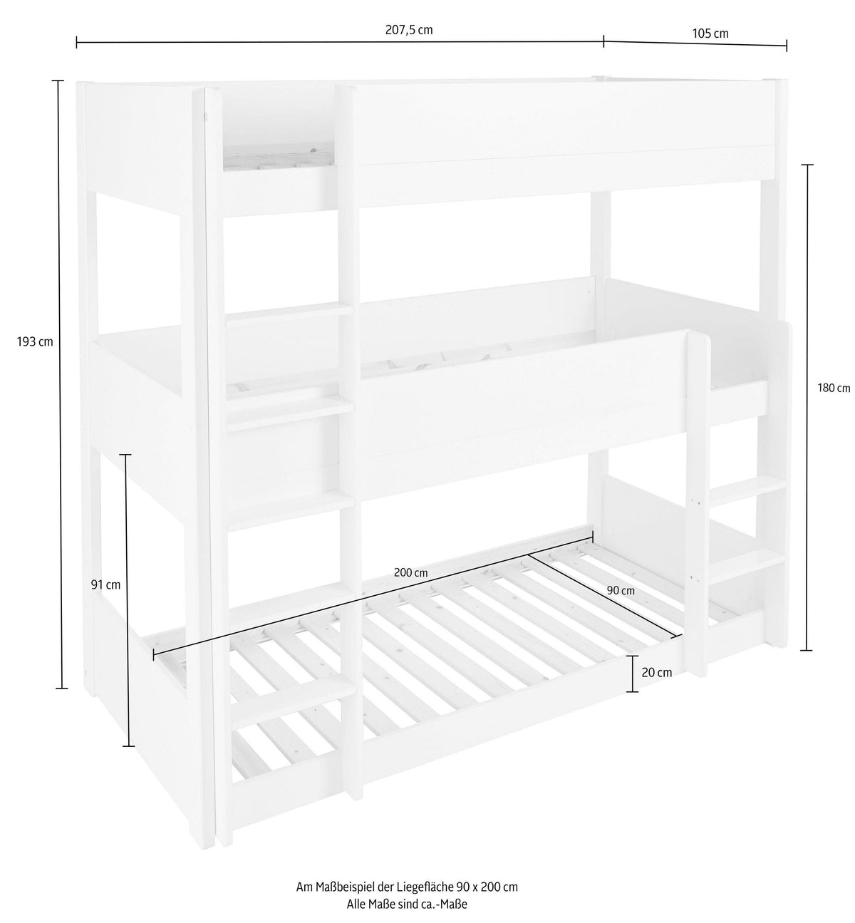 "Tipo" Bunk Bed, with 3 beds 90 width