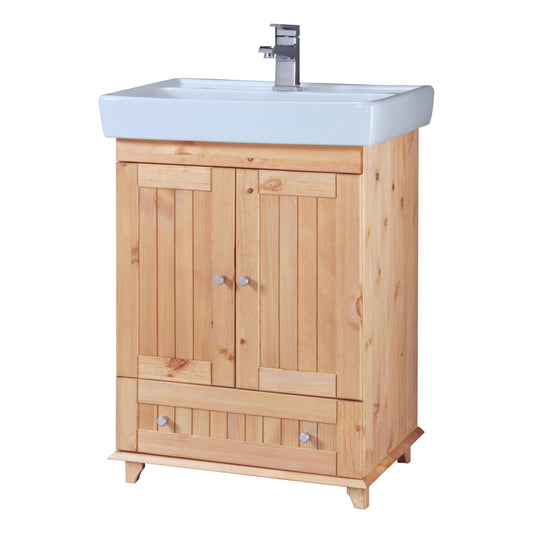 "Venezia" Washbasin natural color from Welltime , made of solid pine, 2 doors, 1 drawer